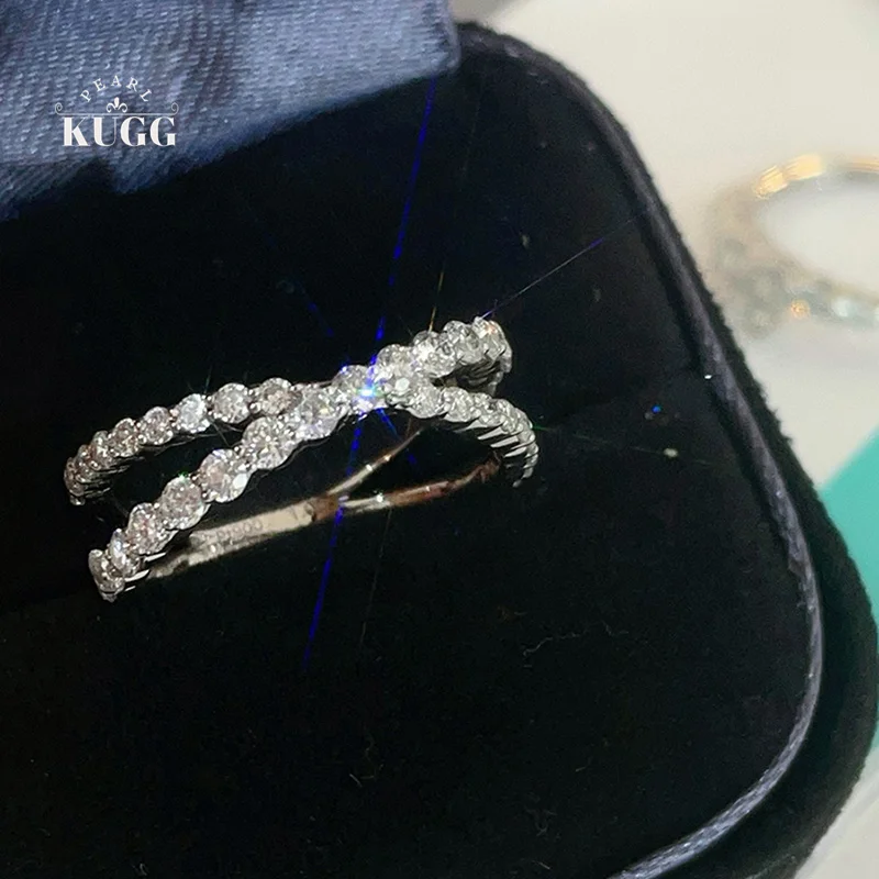 KUGG Platinum Rings Luxury Design Cross Shape 1.0carat Real Natural Diamond Engagement Ring for Women High Wedding Jewelry