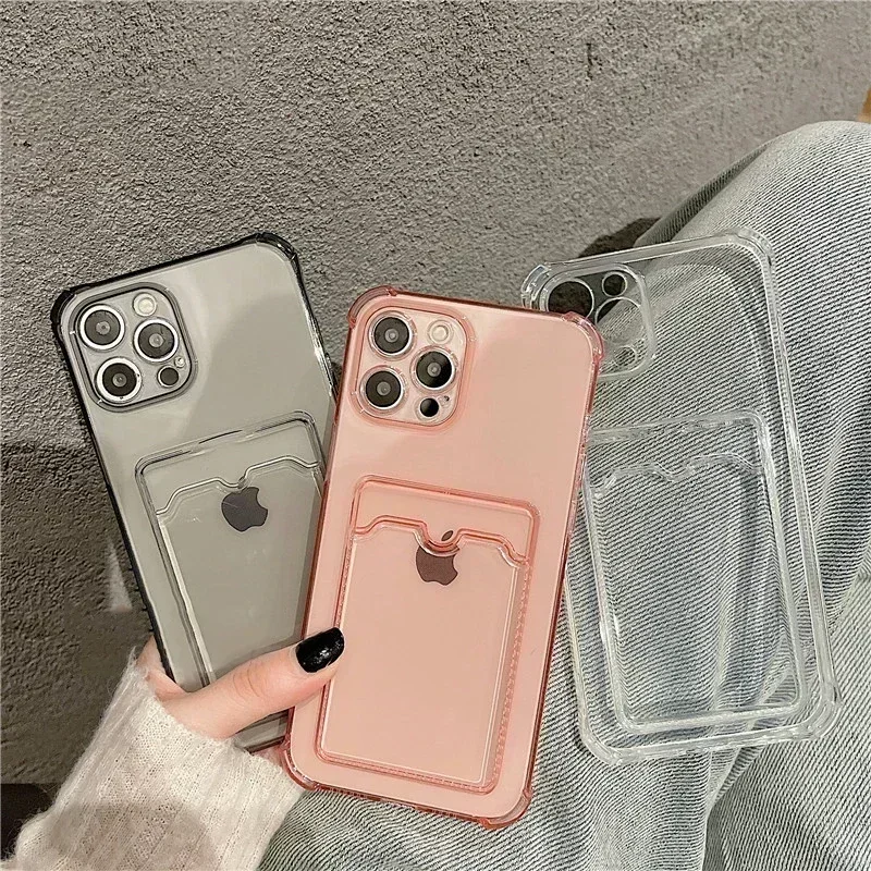 เคสโทรศัพท์โปร่งใสสุดหรูสำหรับ iPhone 11 12 13 14 15เคสแบบ Ultra Pro Max ซิลิโคนนิ่มที่ใส่บัตร