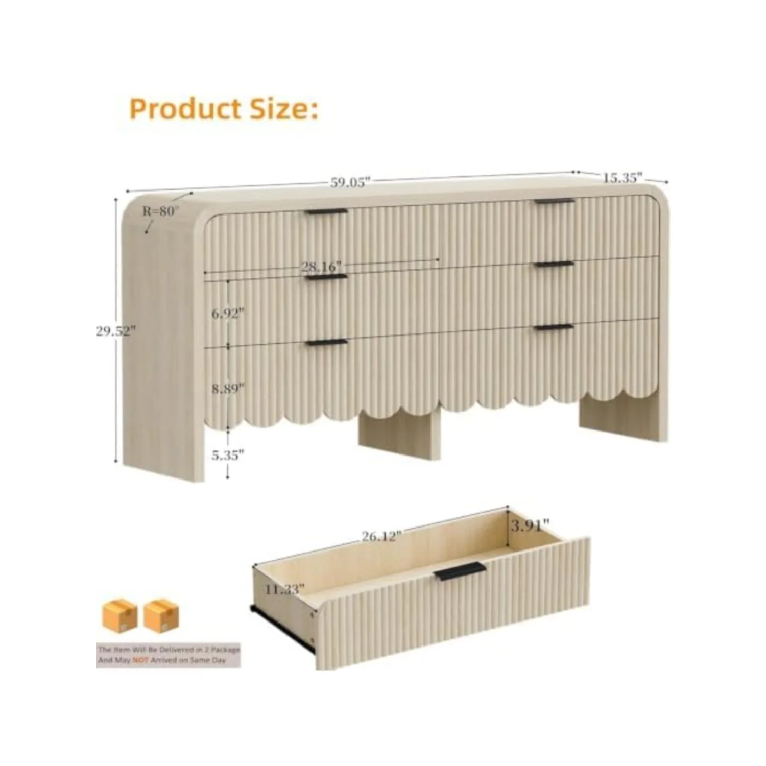 Fluted 6 Drawer Dresser for Bedroom 59