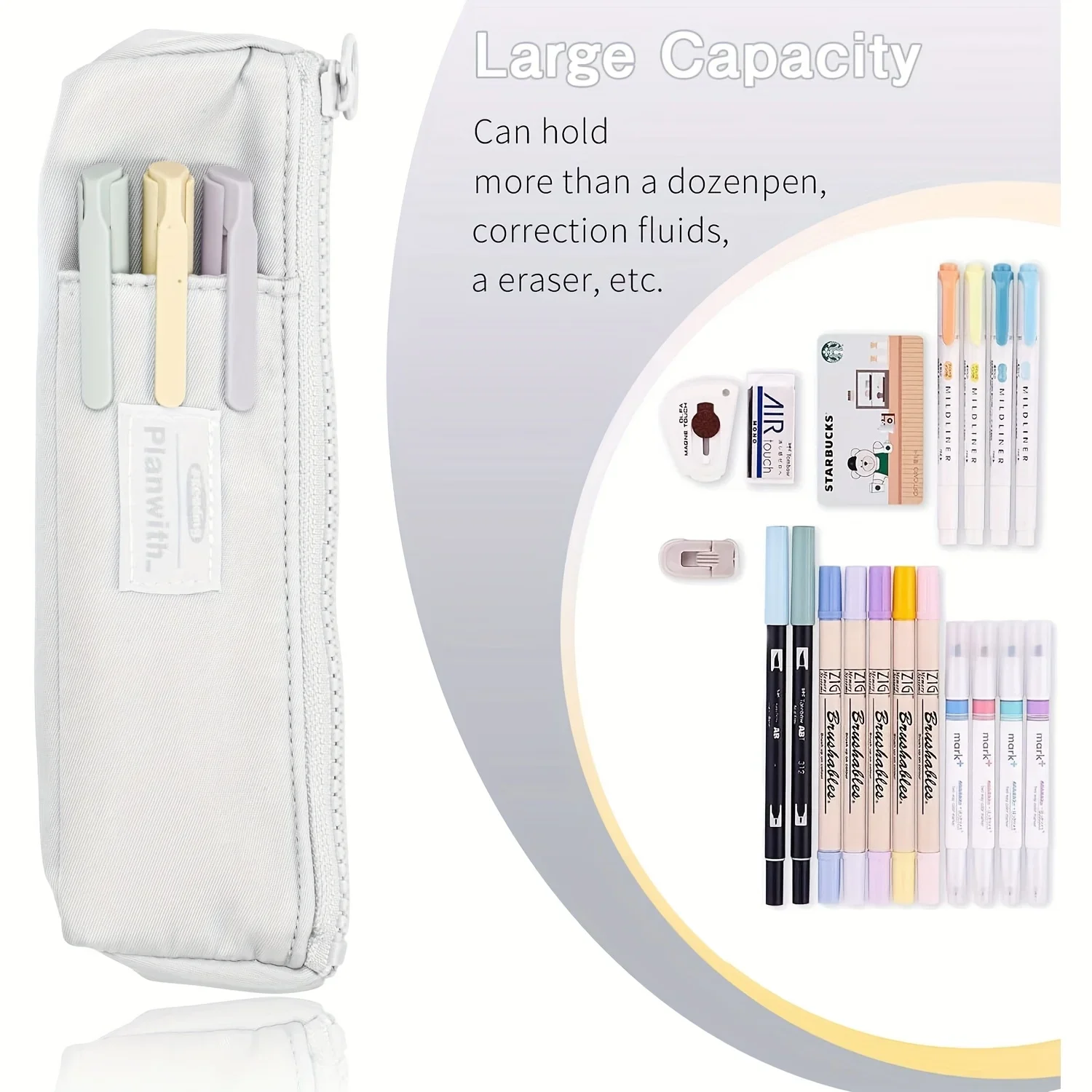 Slim Canvas Pencil Holder for Notebook with Adjustable Elastic Band, Zippered Pencil Pocket
