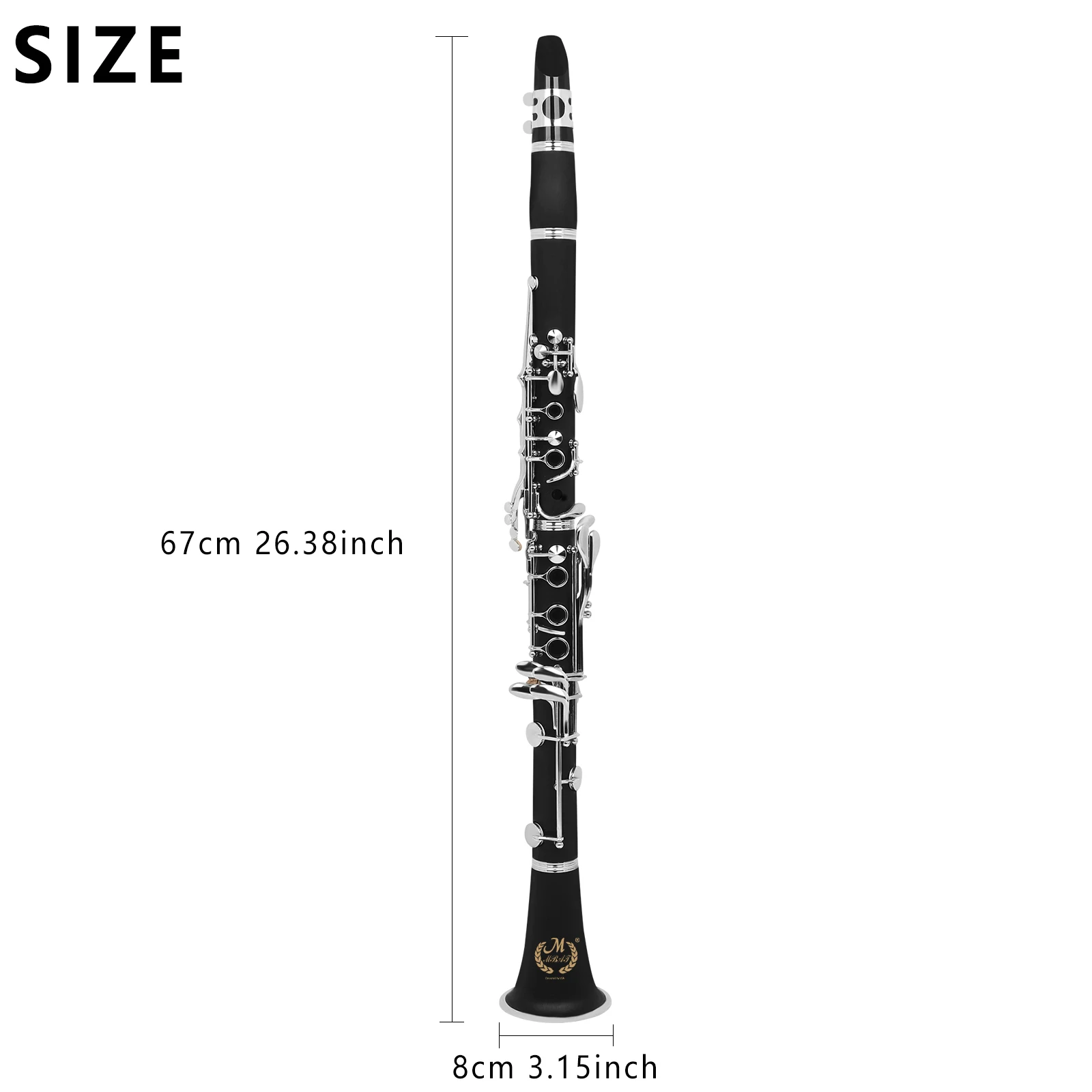 M MBAT 17 Keys Bb Clarinet ABS Tube Silver-plated Button Complete Set with Accessory Strap Case for Clarinet Performance Grading
