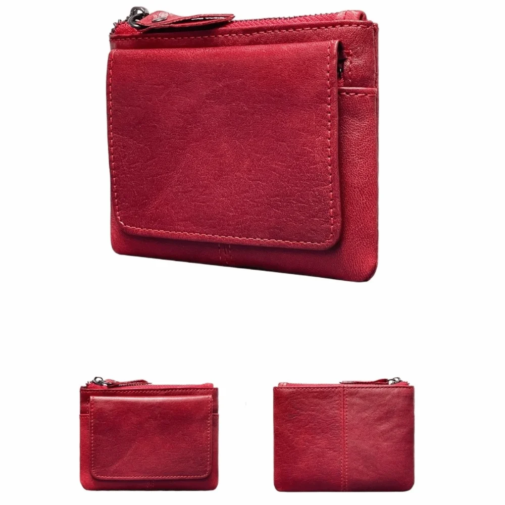 Criativo cor sólida bolsa de moedas de couro real pequeno multi slot para cartão carteira curta multifuncional minimalista titular do cartão armazenamento