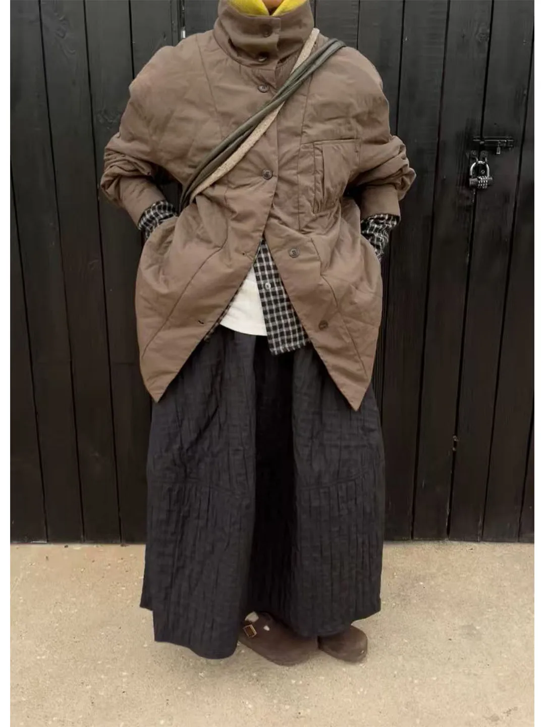 

Повседневная женская юбка-фонарь миди с вертикальными полосками, универсальная, на каждый день, с эластичной талией, из полиэфирного волокна