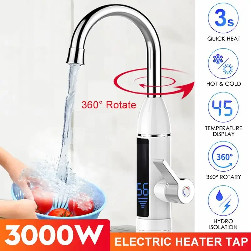 

3000W 220V Electric Kitchen Water Heater Tap Instant Hot Water Faucet Heater Cold Heating Faucet Digital Tankless Water Heater