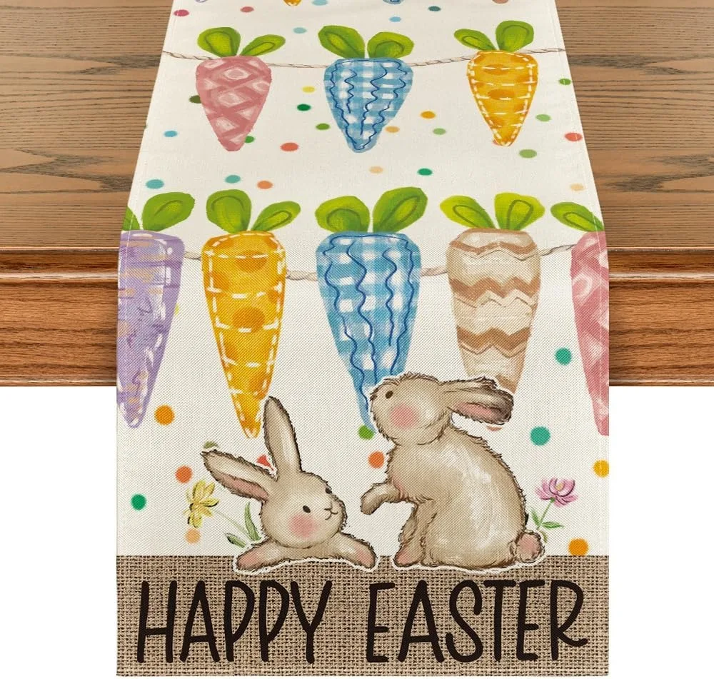 

Carrot Rabbit Easter Happy Decoration Table Banner Easter Decoration Party Decoration Tablecloth Home Kitchen Restaurant Party D
