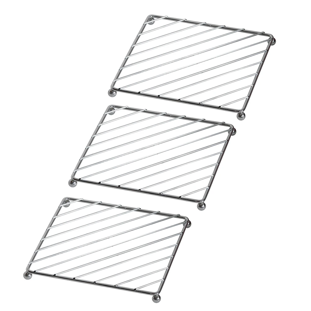 

3 шт., теплоизоляционный коврик из нержавеющей стали, квадратные коврики для чашек, коврик для столовых приборов, нескользящая подушка для кухни, легко чистится, можно мыть в посудомоечной машине