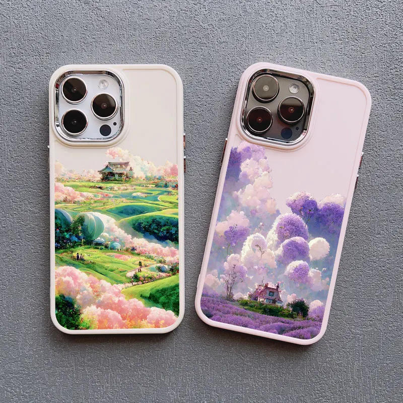 Flower Field Cloud Scenery Phone Case For iphone 15 14 Plus Pro Max 11 12 13 Pro Max 7 8 Plus X XR XS Shockproof Silicone Funda