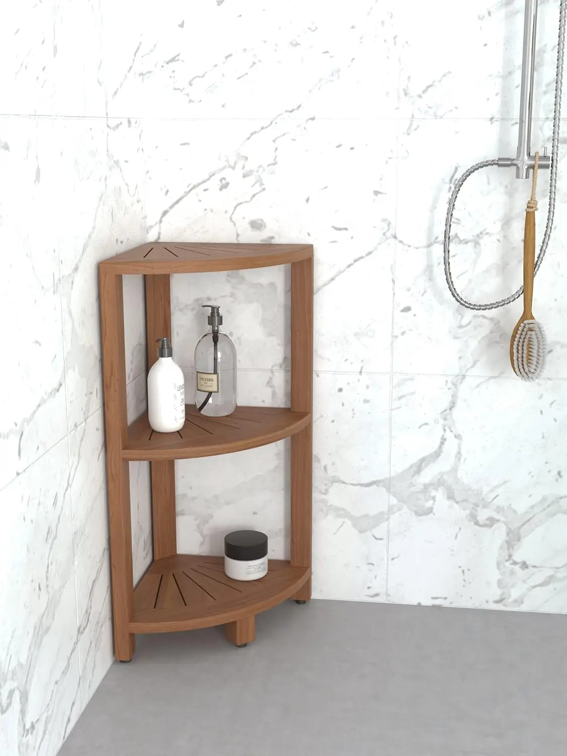 Teak Corner Shower Storage Stand