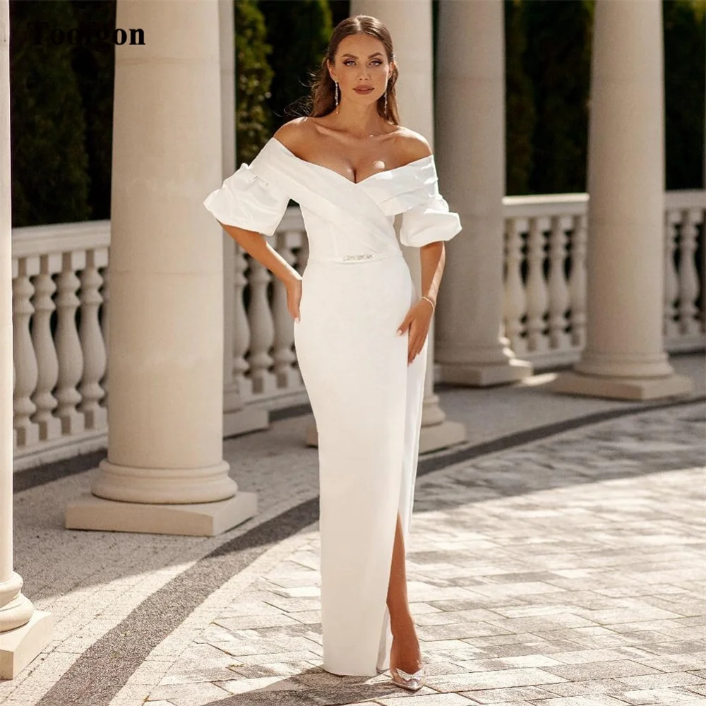 

Toofan Русалка атласные свадебные платья по индивидуальному заказу для невесты с короткими рукавами на шнуровке свадебные платья женское вечернее платье