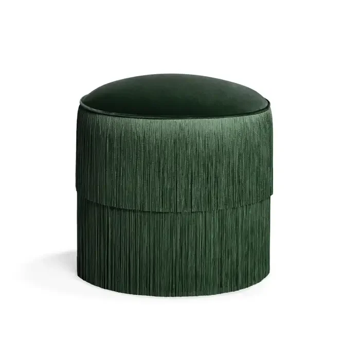 Hot Sales Italian Modern Customized Fabric Tassel Stool Villa Home Living Room Sofa Foot Stool Bedroom Makeup Round Pouf Ottoman