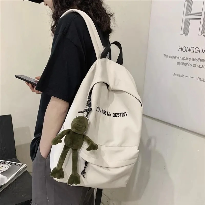 Minimalist Backpack Printed,matched with Frog Pendant,large Capacity School Backpack, Casual Daily Backpack for Men Women