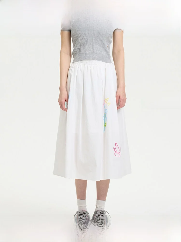 

Sweet Sle High Waist Cotton Midi Skirt Faionable Casual Elastic Waist Women's Skirt NOISY TEDDY 2025 Summer New Arrival