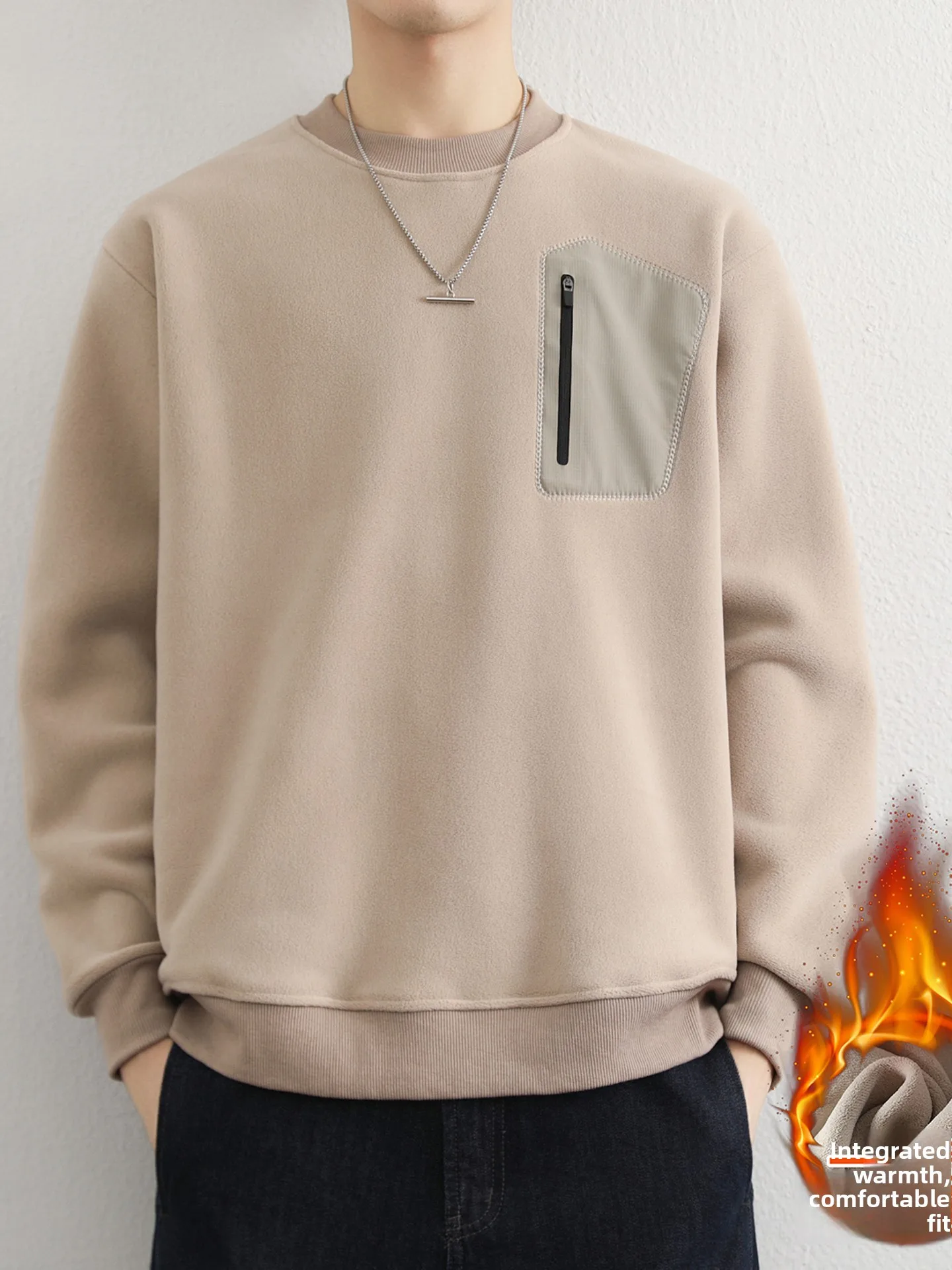 

Мужской однотонный теплый трикотажный свитер-базовый слой с начесом, повседневный, с длинными рукавами, из полиэфирного волокна