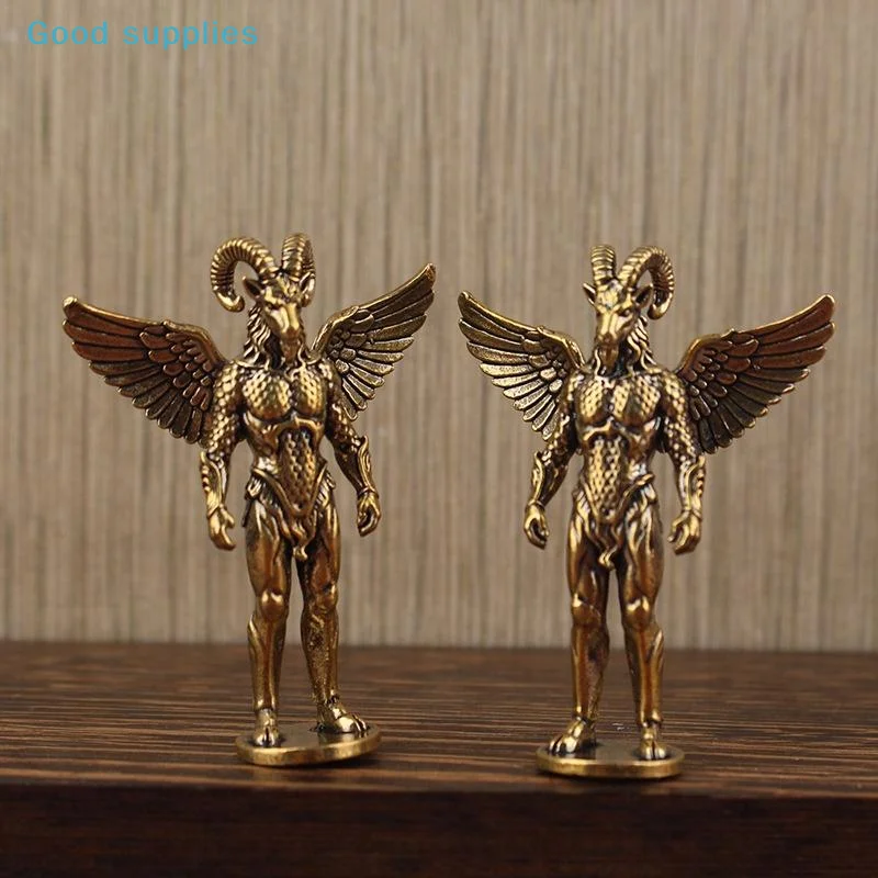 Brass Human Face Angel Sheep Figurine Retro Demon Sheep Metal Craft Tabletop Ornament for Desktop Bookshelf Home Office Decor
