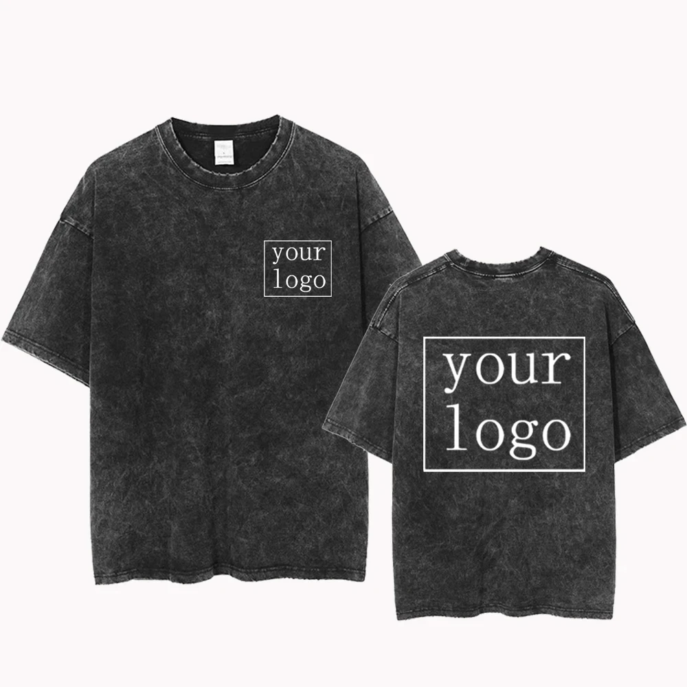 Custom T-shirts Free Printing Logo Oversized Hip Hop Streetwear Men's Summer 100% Cotton Washed T Shirt Brand Personalized Tops