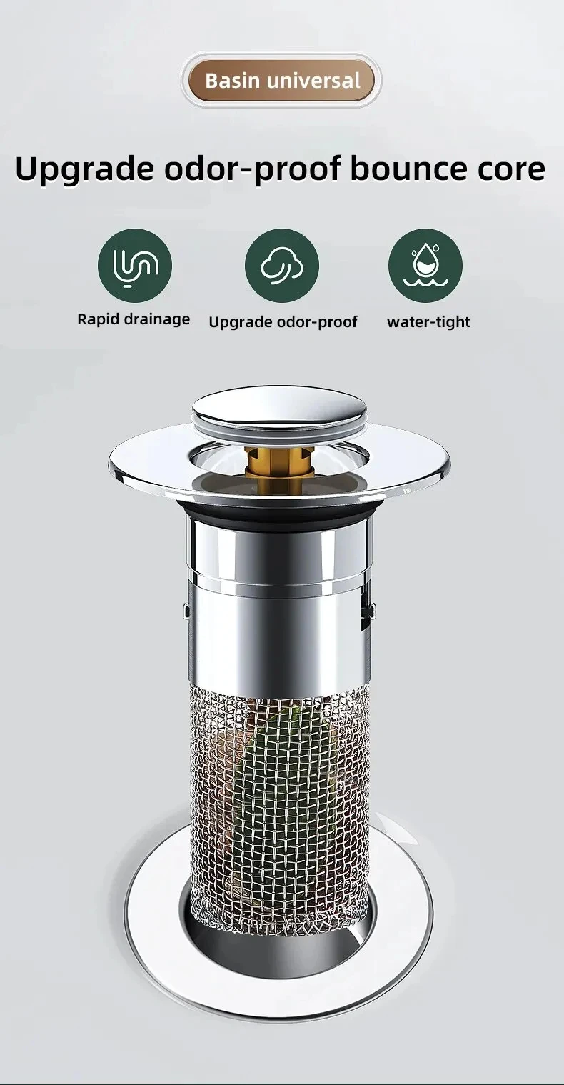 2PCS Washbasin Leak Plug, Stainless Steel Odor Proof Bouncing Core, Press Type Sink Drain, Universal Accessory for Washbasin