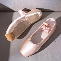 Satin Pointe Shoes for Girls and Ladies Professional Ballet Dance Shoes with Ribbon for School or Home