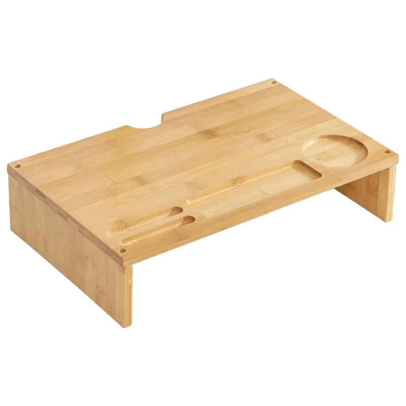 

Bamboo Monitor Stand With Smartphone Holder & Pen Notches For Home Office Computer, Laptop, TV, Tablet