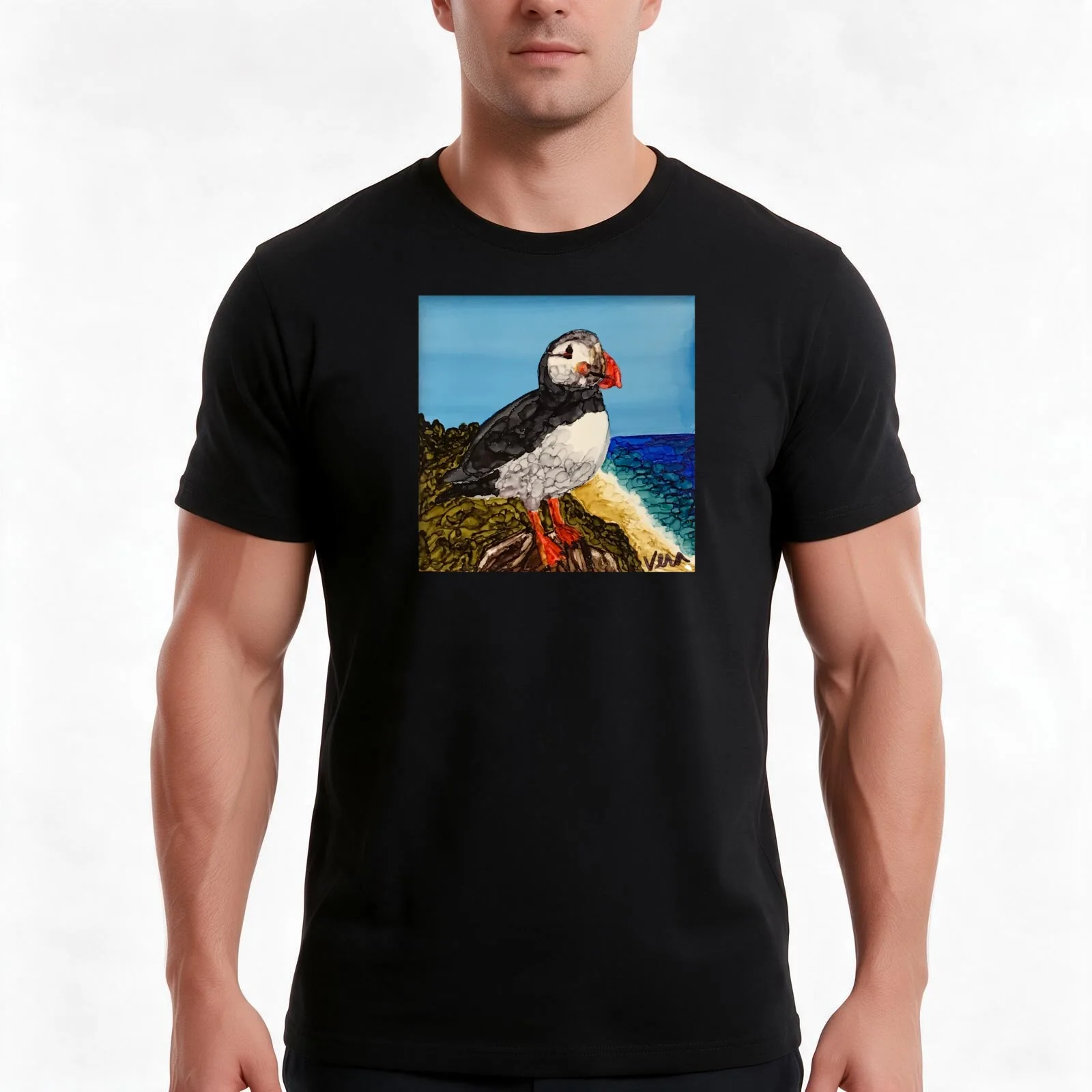 Jamie the Happy Perky Puffin T-Shirt, Summer Casual Cotton Tee, Oversized Streetwear Tops, Vintage Graphic Print, 100% Cotton