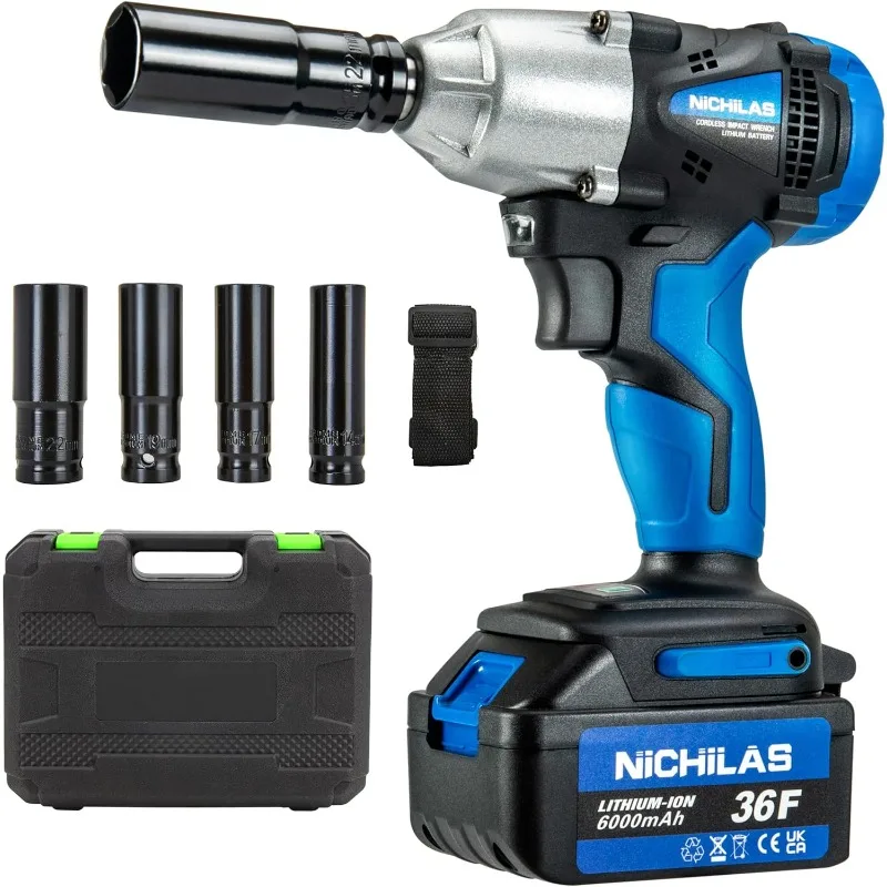 

Cordless Impact Wrench, 2 IN 1 Screwdriver Head,21V electric power wrench,420Nm High Torque,4 Pole Motor,Include Battery Charger