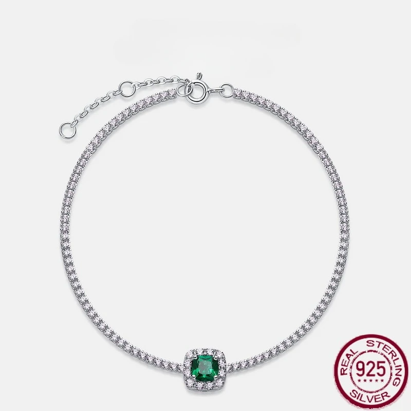 

New S925 pure silver classic light luxury retro emerald bracelet colorful jewelry simple and versatile wedding jewelry