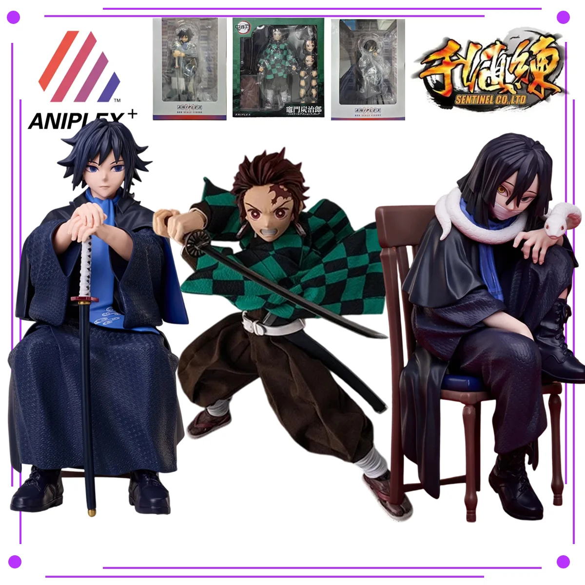 En stock ANIPLEX+ x Sentinel Kimetsu no Yaiba Giyu Tanjiro Obanai Figura pre-pintada de 150-160mm Juguete coleccionable