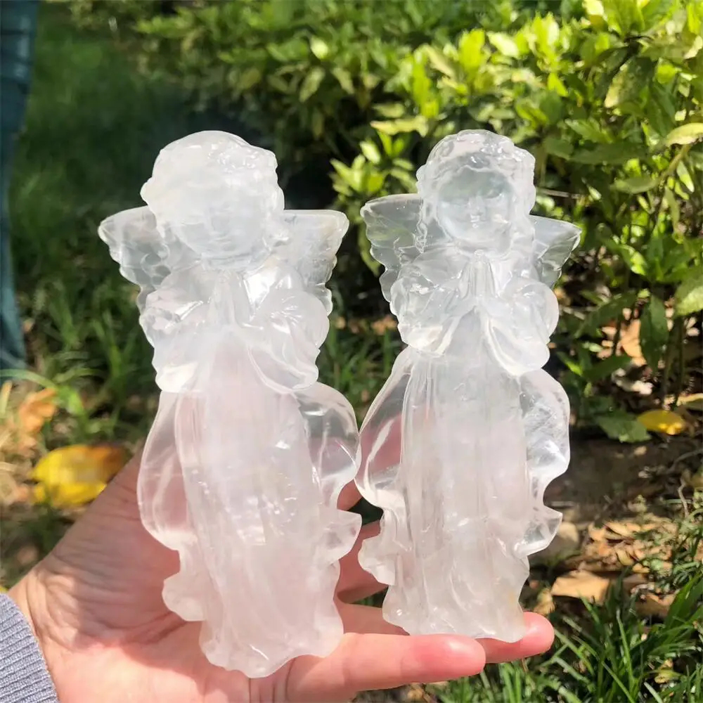 1PCS Natural Clear Quartz 15cm Angel Carving Statue Healing Gemstone Craft Christmas Gift - Energy Healing Crystal Figurine