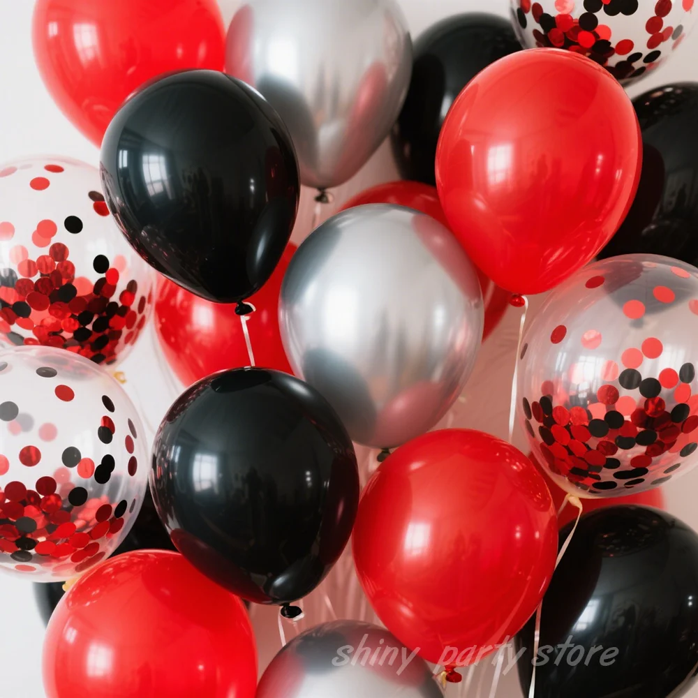 

20/40pcs 10inch Black Red Mixed Color Balloons Confetti Balloons Wedding And Birthday Decoration Balloon Set Anniversary Decor