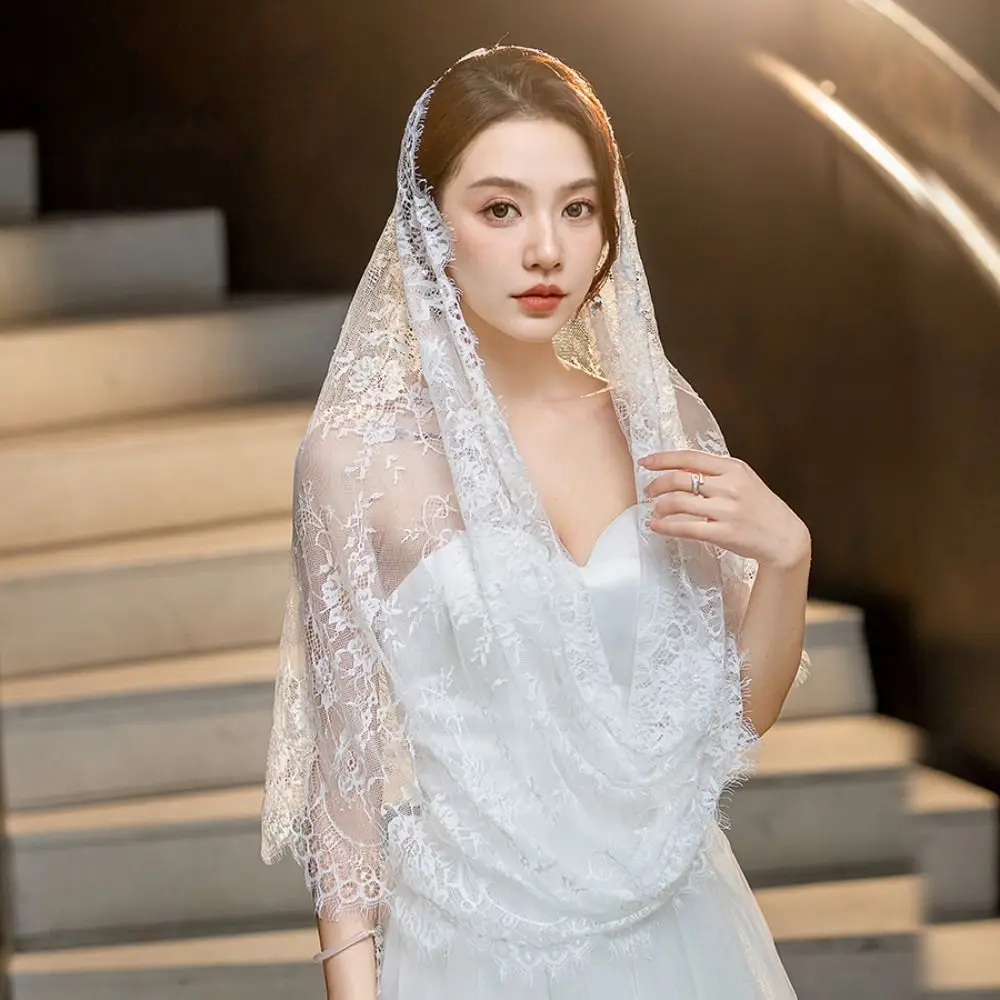 

Новое поступление, черно-белая кружевная вуаль в испанском стиле, элегантная мантилья для невесты, свадебный головной убор в латинском стиле