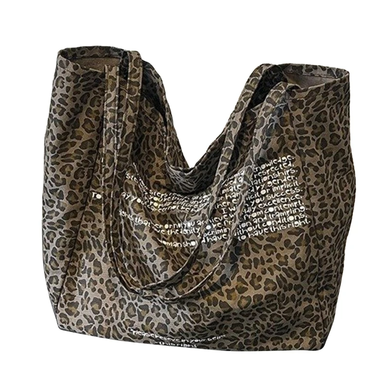 Bolsa lona elegante com padrão leopardo Bolsa ombro capacidade para mulheres