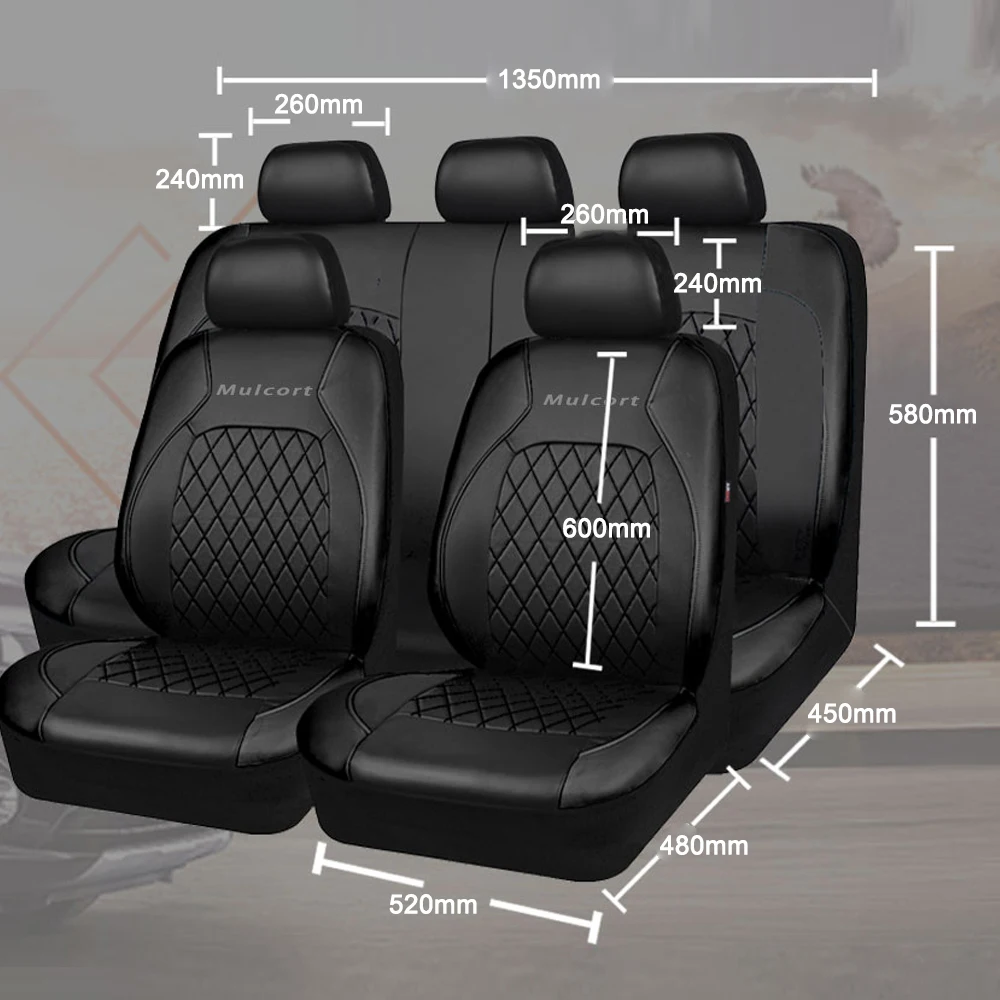 

Mulcort 9 Pieces Car Seat Cover Full Set PU Leather Universal Seat Protector,Automobile Interior Accessories for Car/SUV/Vehicle