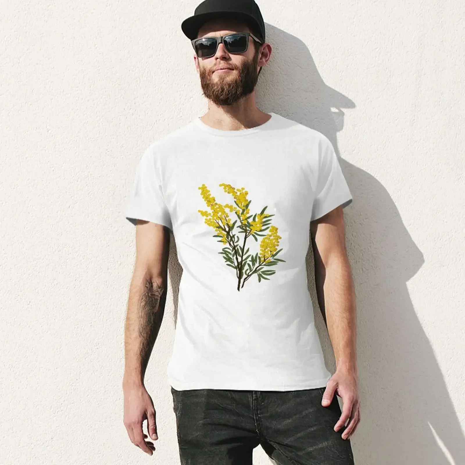 Golden wattle native australian flower T-Shirt hippie clothes Blouse heavy weight t shirts for men