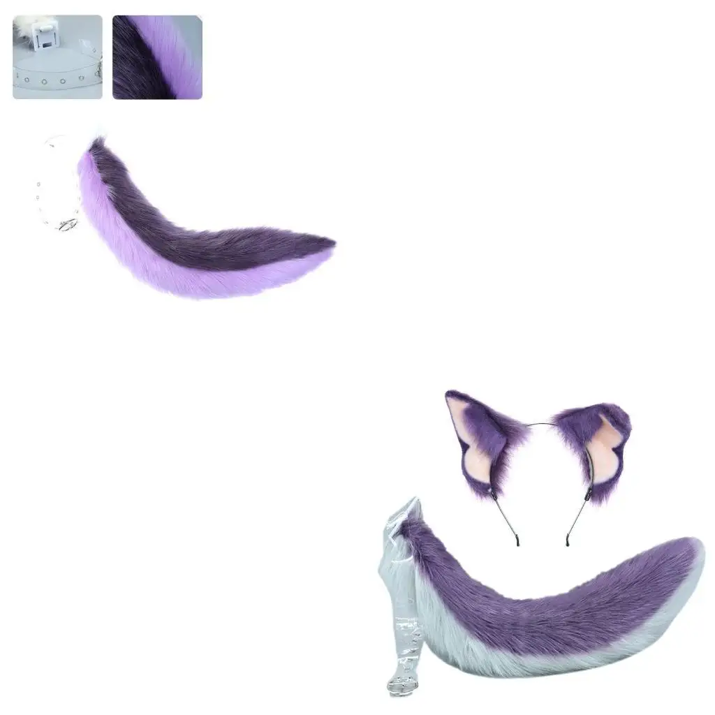 

652F Lolita Plush Simulation Animal Ears Animal Tail Set Dog Ears Dog Tail Set Hair Accessories Gift for Friends Birthday