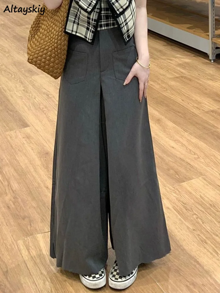 

Wide Leg Pants Women Autumn Loose Office Lady Elegant Leisure Full Length Chic Pure Vintage Korean Style Trousers Harajuku Young