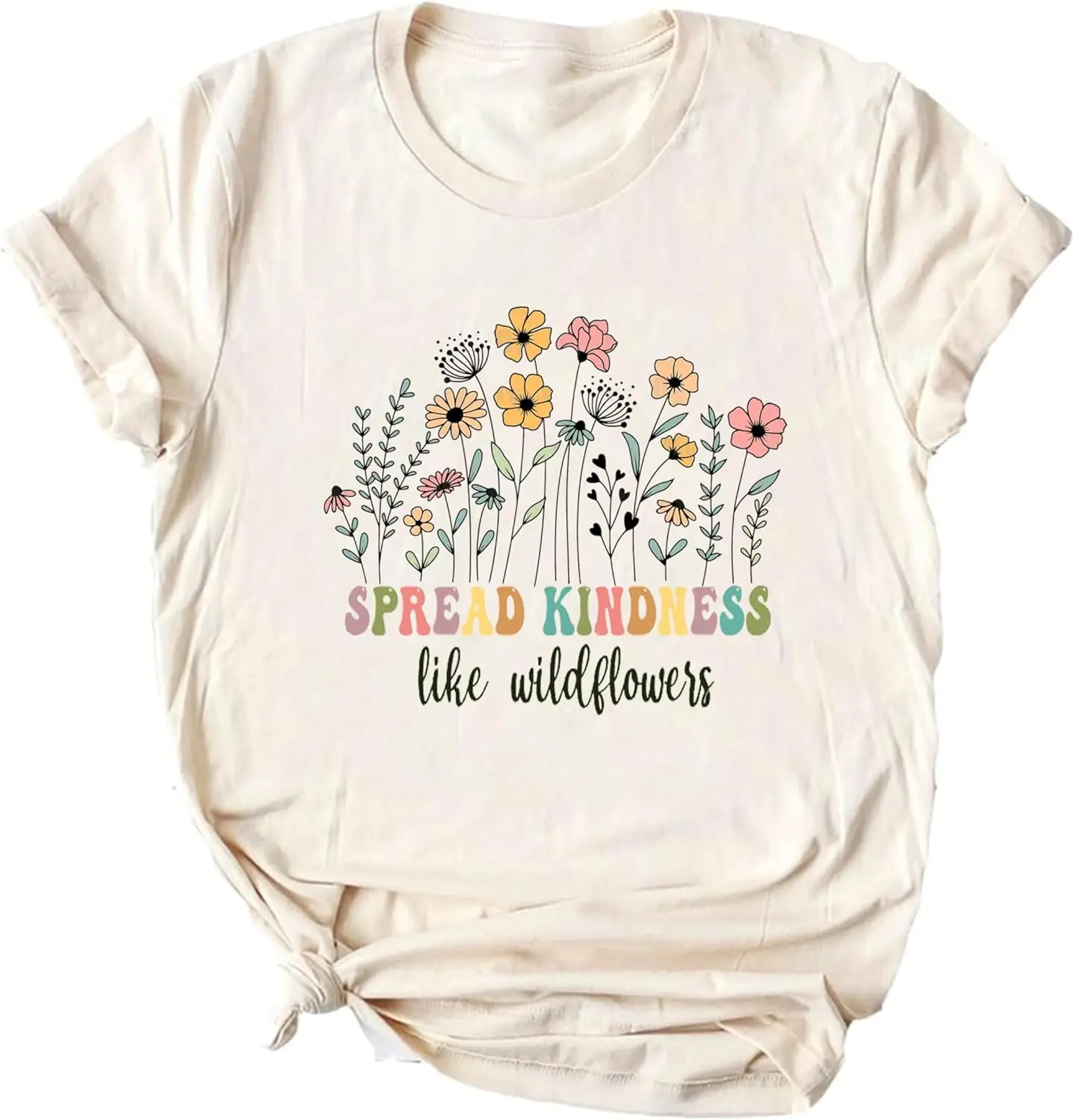 Spread Kindness Like Wildflower T-Shirt Women Casual Inspirational Teacher Be Kind Shirt Plant Lover Tee Tops