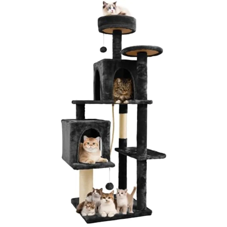 

58.5inch Large Cat Tree Tower Condo for Indoor Cats Soft Plush Multi-Level Climbing Tree Cat House Scratching Post More Entranc