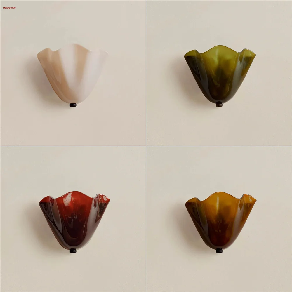 

French Colored Berry Glass Wall Lamp Shell Shaped Art Living Room Bedside Night Light Hallway Hotel Stairs Decoration Sconces