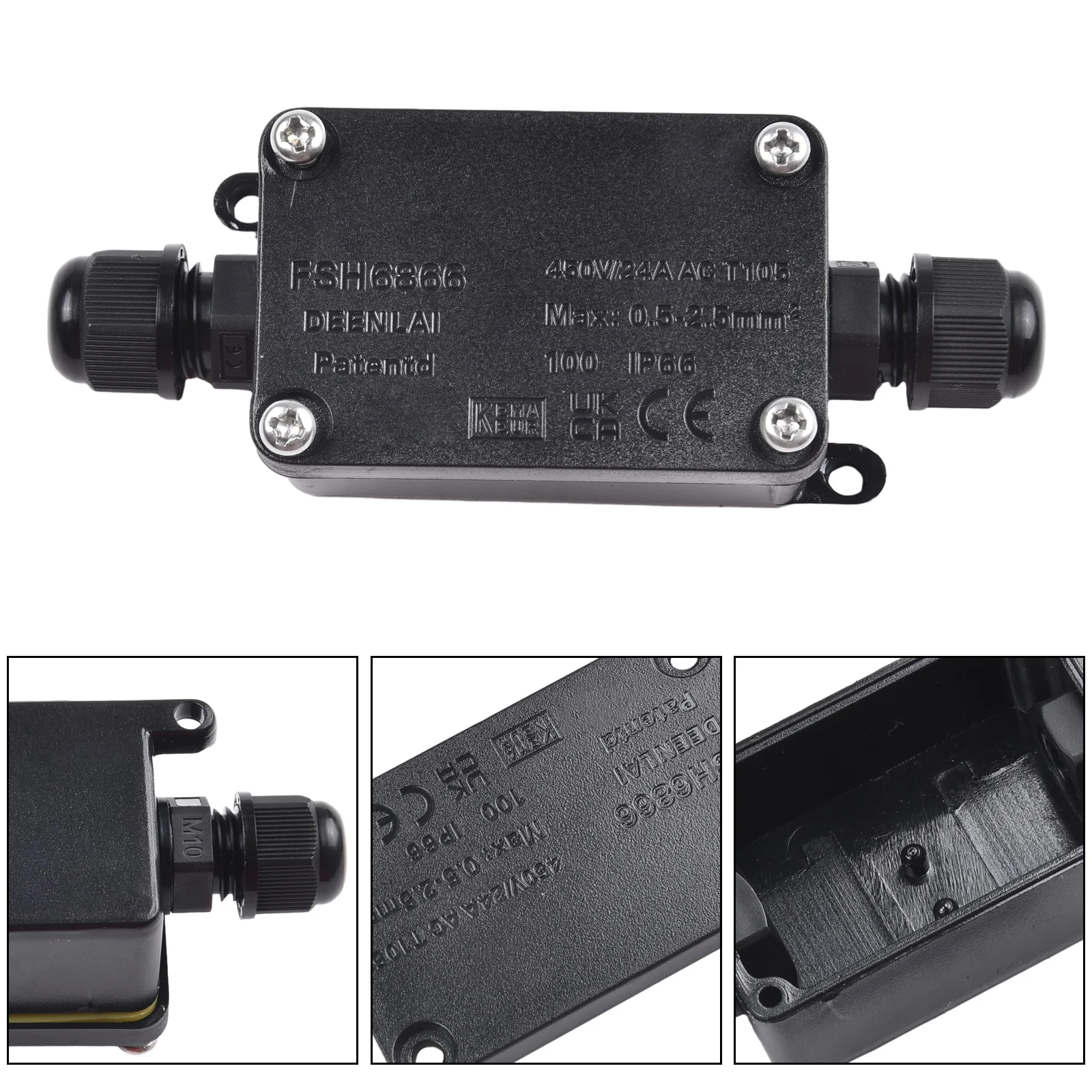 Box Junction Box 71.5x35x23mm Black Junction Container Waterproof Junction Box 2 Ports For Home High-quality Practical Brand New