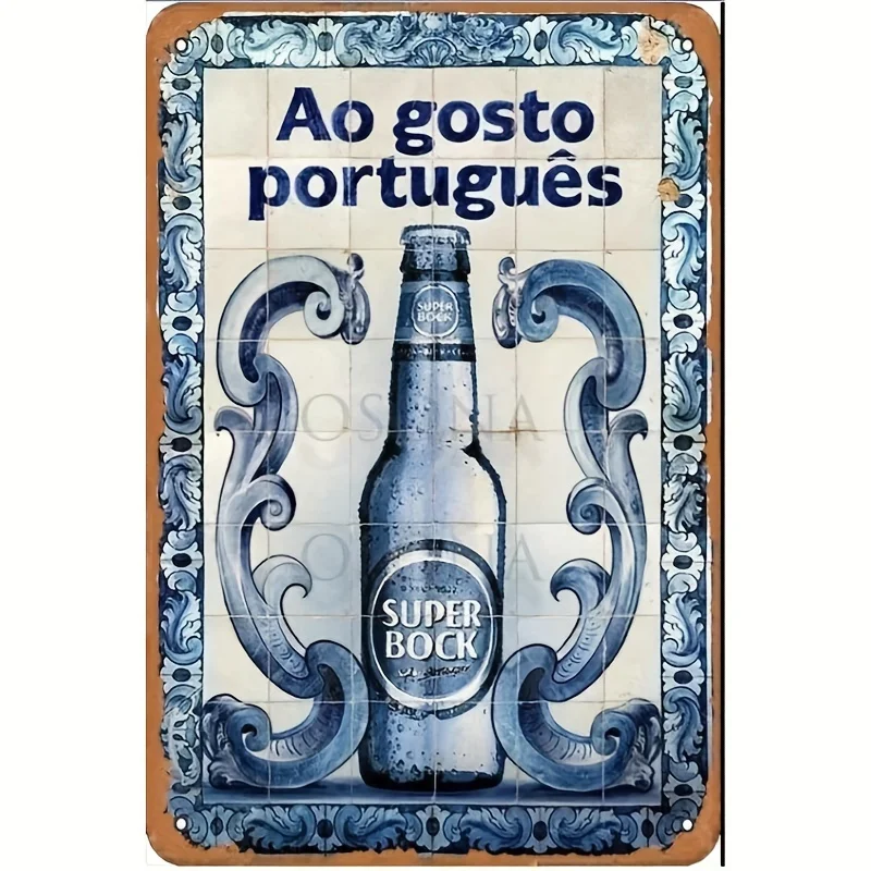 Vintage Portuguese Super Bock Beer Metal Wall Sign - Retro Iron Decor with Pre-Drilled Holes for Easy Hanging, , Perfect Bar