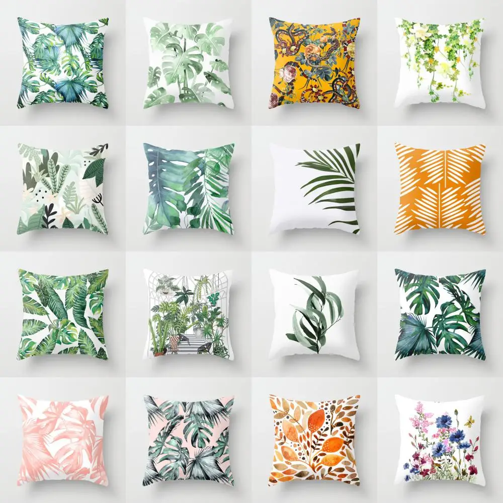 

Green Tropical Leaf Pillow Cover Fleshy Polyester Pillow Cushion Cover Decoration Salon Home Decor Throw Pillows Car Seat Chair