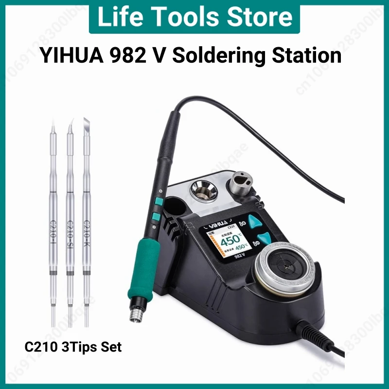YIHUA 982-V Soldering Iron Kit C210 Temperature Control Handle Rapid Heating Compact Tip Soldering Station Portable Mini Case