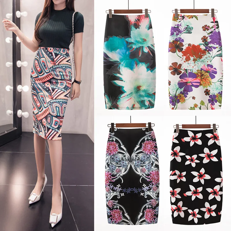 Temperament Women's Clothing Digital Printing Pencil Skirt Skirt  Hip