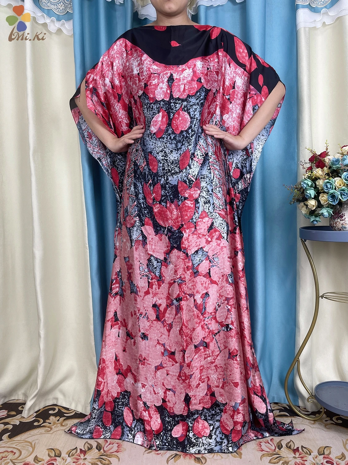 2024 New Fashion African Silk Abayas For Women Dubai Print Soft Summer Loose Femme Robe Party Evening Dress With Belt Turban