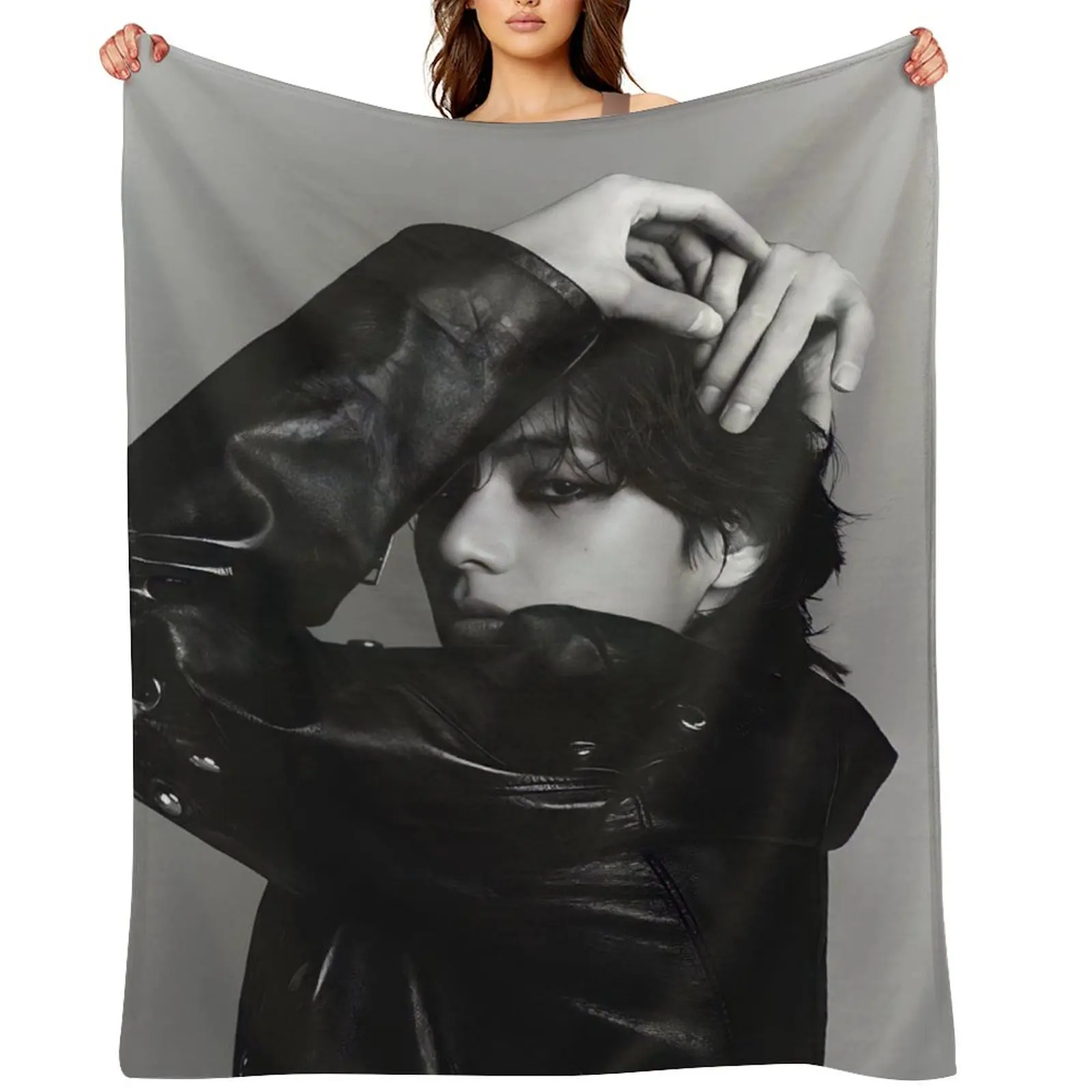

Taehyung monochrome Layover Throw Blanket Picnic Extra Large Throw wednesday Hair Blankets