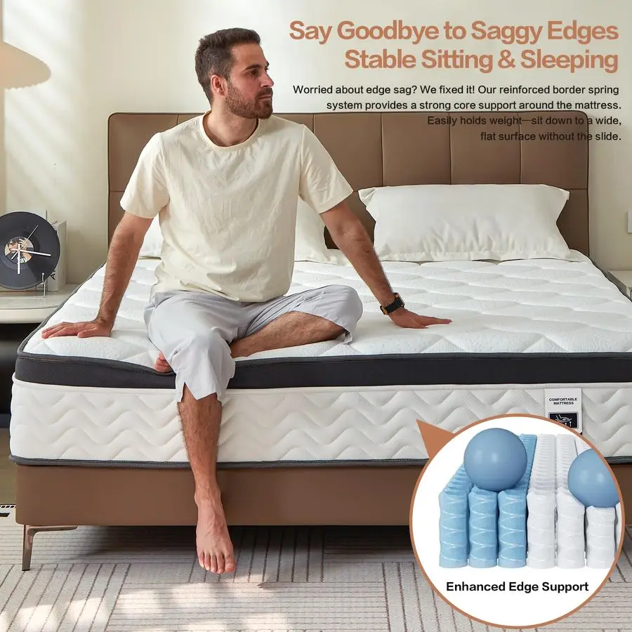 مرتبة مقاس، مرتبة كاملة مقاس 12 بوصة، مراتب هجينة لتخفيف آلام الظهر، عزل الحركة لتخفيف الضغط، شهادة CertiPURUS #3