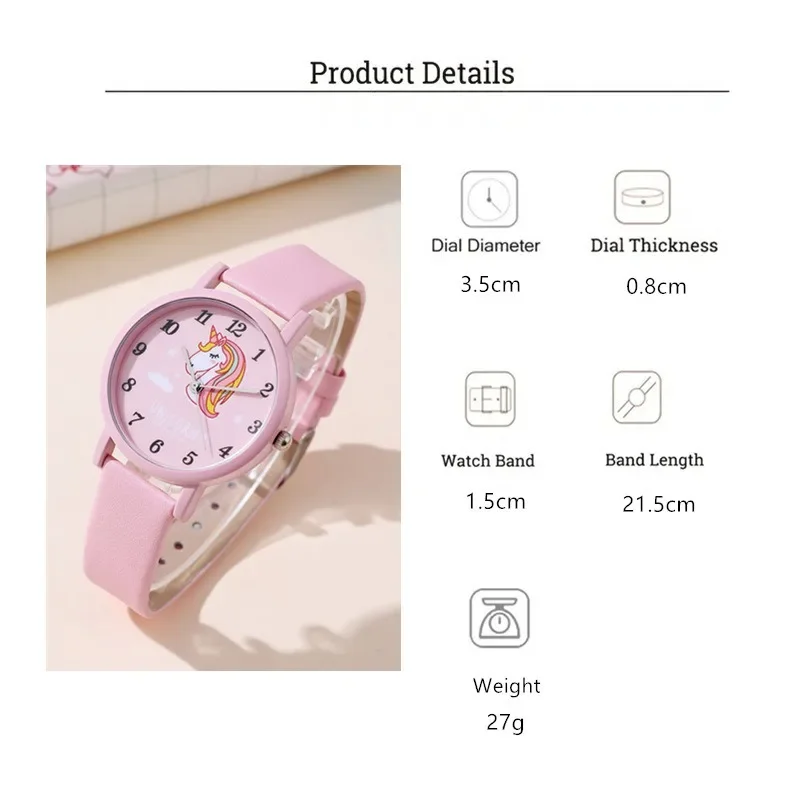 Jam tangan anak perempuan kartun Unicorn 2pcs jam tangan anak perempuan anak-anak siswa pesta ulang tahun Natal kulit PU jam tangan hadiah Детское