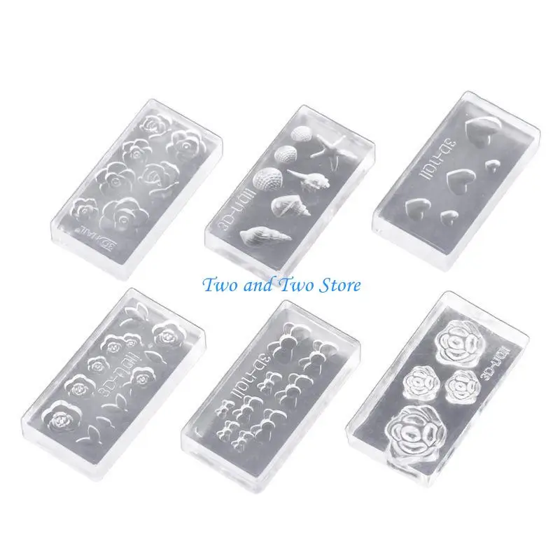 HX6F 6Pcs/Set 3D Mini Flower for Shell Conch Carving Acrylic Silicone Mold for DIY Art Mould Template Jewelry Earrings