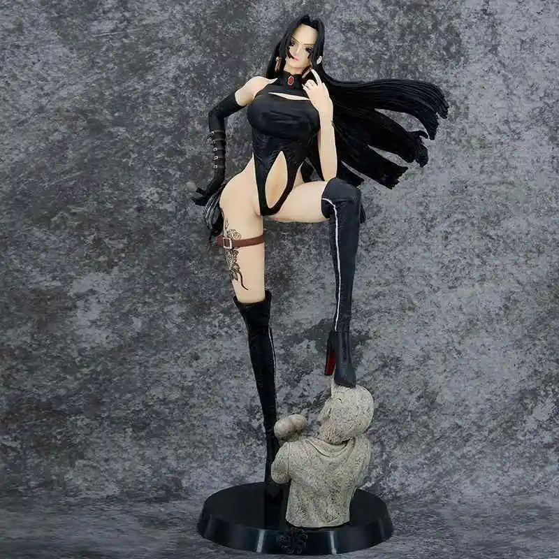 Figura de acción de 48 cm de la Emperatriz Boa Hancock con chaqueta de cuero, decoración de escritorio, regalo coleccionable para fans.