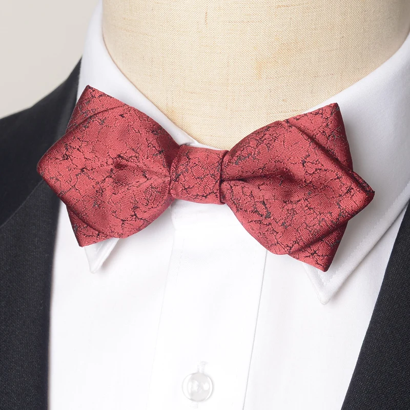 High Quality Deep Red Pointed Bow Tie Men's Gift Fashionable Butterfly Wedding Gift Banquet Shirt Accessories 100% Silk Bow Tie