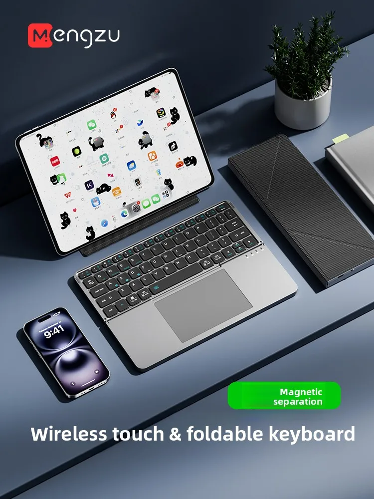 Custom Magic-Style Foldable BT Keyboard, Touchpad Full Layout, Magnetic Case, Universal for iPad Huawei Smartphone, Travel Size